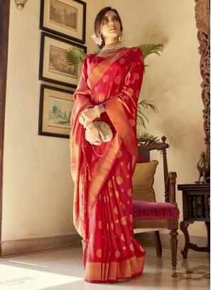 Handloom silk Weaving Red Classic Saree