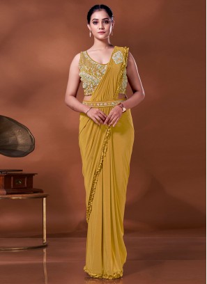 Handwork Imported Trendy Saree in Mustard