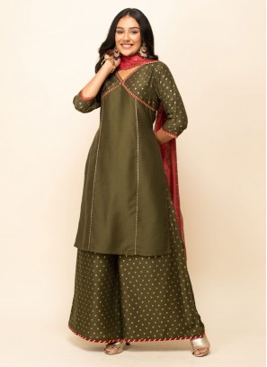 Handwork Silk Blend Designer Salwar Suit in Green