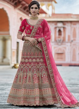 Handwork Velvet Lehenga Choli in Pink