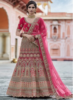 Handwork Velvet Lehenga Choli in Pink