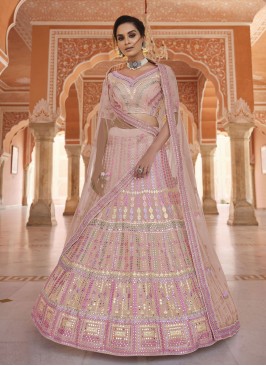 Haute Peach Thread Organza Trendy Lehenga Choli