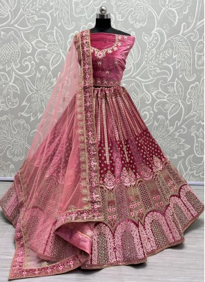 Haute Pink Velvet Trendy Lehenga Choli
