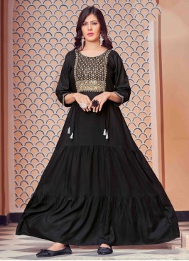 Haute Rayon Embroidered Black Casual Kurti