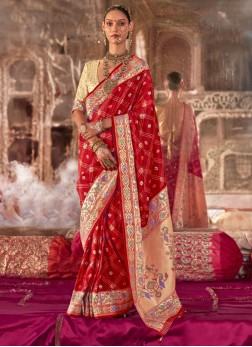 Haute Red Bandhej Contemporary Saree