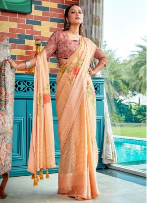 Heavenly Brasso Fancy Orange Classic Saree