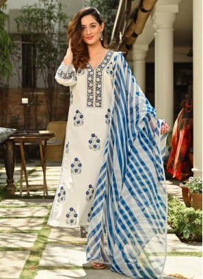 Heavenly Cotton Cream Designer Pant Style Suit