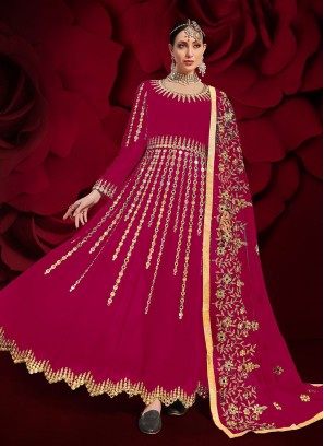 Heavenly Hot Pink Faux Georgette Floor Length Anarkali Suit