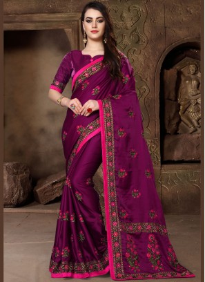 Heavenly Magenta Embroidered Designer Traditional Saree