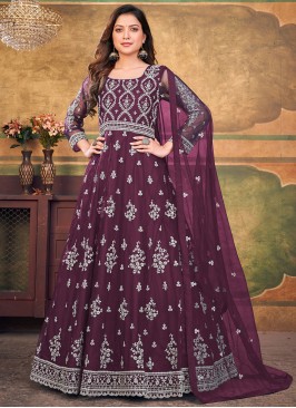 Heavenly Net Purple Embroidered Trendy Salwar Kameez