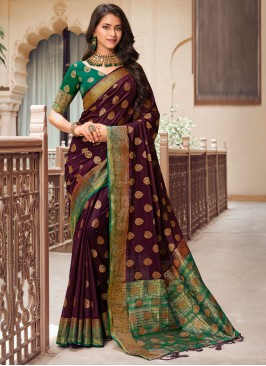 Heavenly Woven Purple Raw Silk Trendy Saree