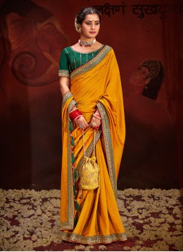 Heavenly Yellow Swarovski Designer Saree