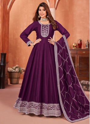 Honourable Art Silk Purple Embroidered Trendy Salwar Kameez
