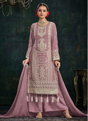 Honourable Faux Georgette Lavender Embroidered Trendy Salwar Kameez