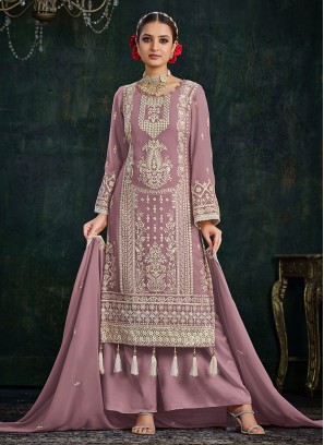 Honourable Faux Georgette Lavender Embroidered Trendy Salwar Kameez