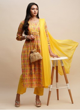 Honourable Floral Print Yellow Pant Style Suit 