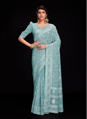 Honourable Georgette Lucknowi work Traditional Saree