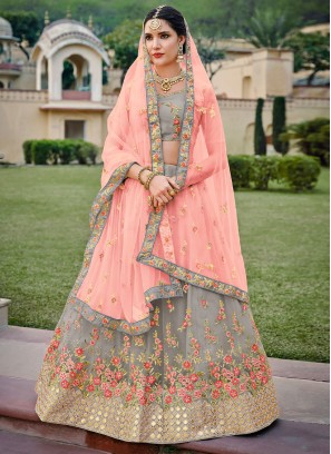 Honourable Grey and Pink Gota Work Satin Silk Trendy Lehenga Choli