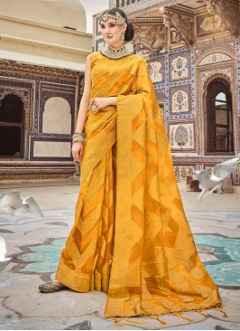 Honourable pure-dola Border Mustard Contemporary Style Saree