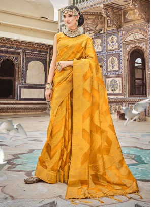 Honourable pure-dola Border Mustard Contemporary Style Saree