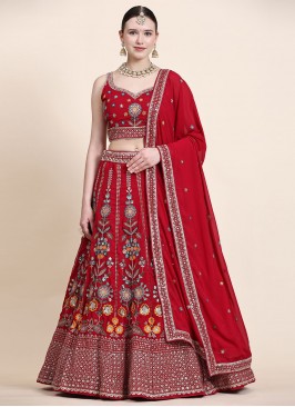 Honourable Red Multi Georgette Trendy Lehenga Choli