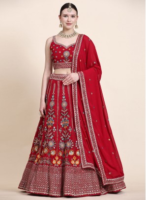 Honourable Red Multi Georgette Trendy Lehenga Choli
