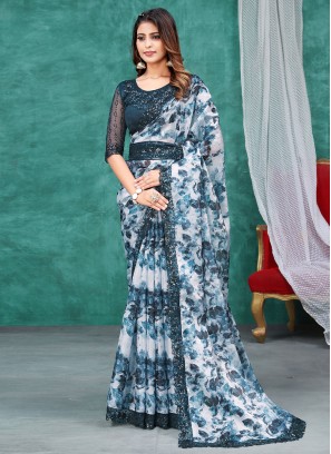 Honourable Silk Aqua Blue Trendy Saree