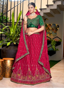 Hot Pink Chinon Embroidered Designer Lehenga Choli