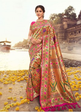 Hot Pink Color Banarasi Saree