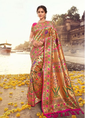 Hot Pink Color Banarasi Saree