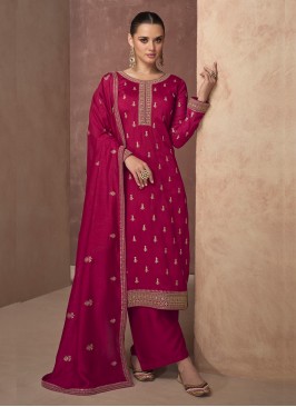 Hot Pink Color Straight Salwar Kameez