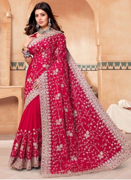 Hot Pink Diamond Reception Trendy Saree