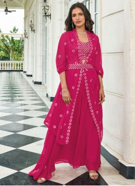 Hot Pink Embroidered Jacket Style Salwar Kameez