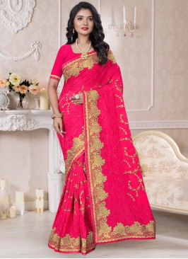 Hot Pink Georgette Classic Saree