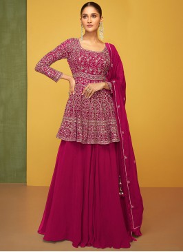 Hot Pink Georgette Embroidered Palazzo Salwar Suit