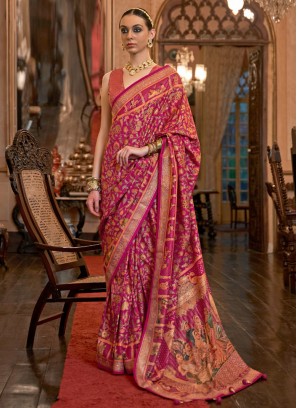 Hot Pink Patola Silk  Trendy Saree