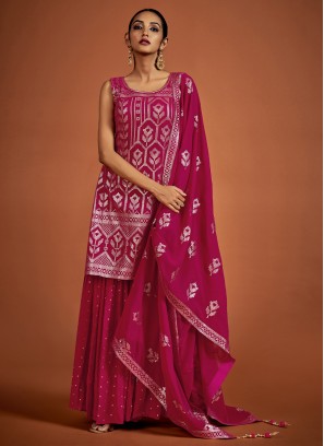 Hot Pink Sequins Georgette Trendy Salwar Kameez