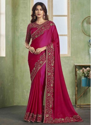Hot Pink Silk Contemporary Style Saree