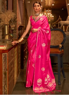 Hot Pink Weaving Traditional Saree