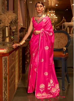 Hot Pink Weaving Traditional Saree