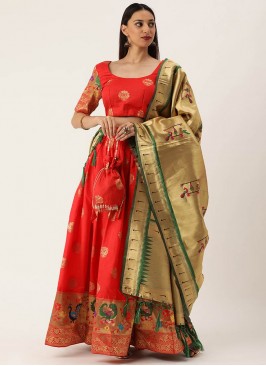 Hot Red Color Jacquard Lehenga Choli