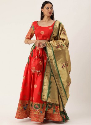 Hot Red Color Jacquard Lehenga Choli