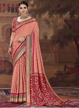 Hot Red Color Patola Silk Saree
