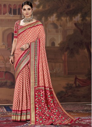 Hot Red Color Patola Silk Saree