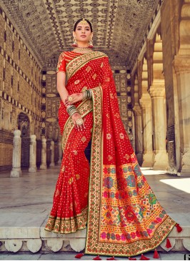 Hot Red Color Pure Silk Saree