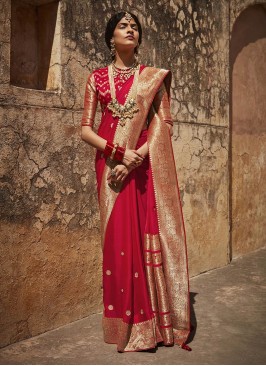 Hot Red Color Silk Stylish Saree