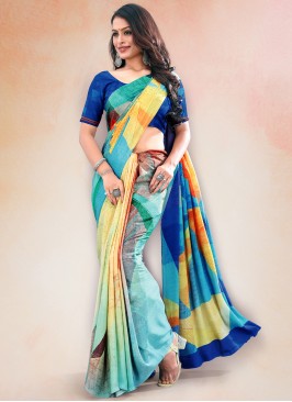 Hypnotic Faux Crepe Multi Colour Contemporary Saree