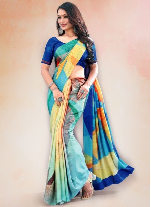 Hypnotic Faux Crepe Multi Colour Contemporary Saree