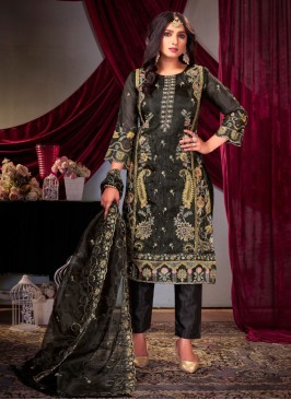 Hypnotic Organza Embroidered Grey Pant Style Suit