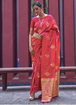 Hypnotic Peach Satin Silk Contemporary Saree